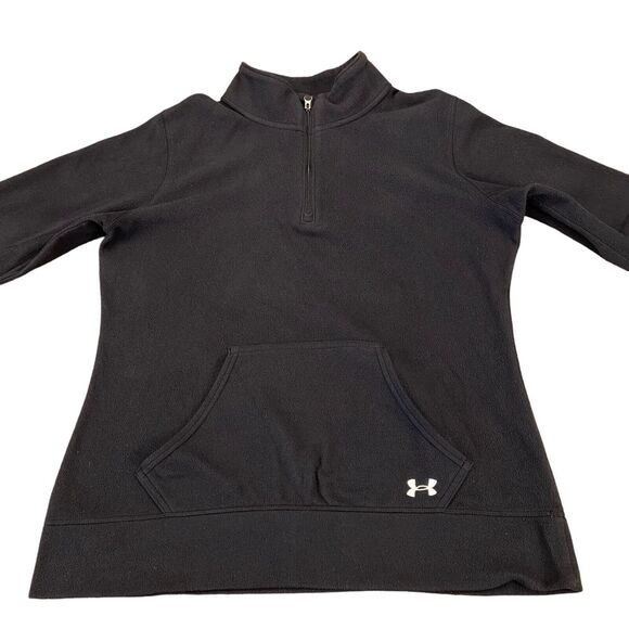 Under armour Sweatshirt Women's Medium Black Fleece Logo Semi Fitted Quarter Zip - Picture 13 of 16